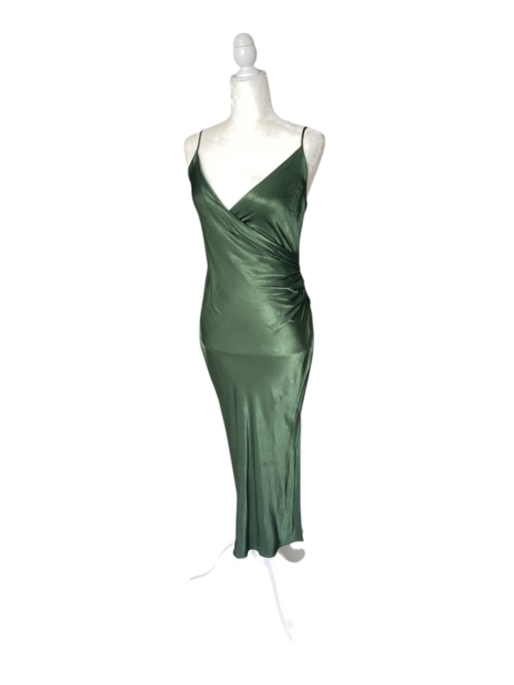 Zara Satin Effect Draped Ruched Midi Camisole Slip Dress - Medium - Picture 7 of 11